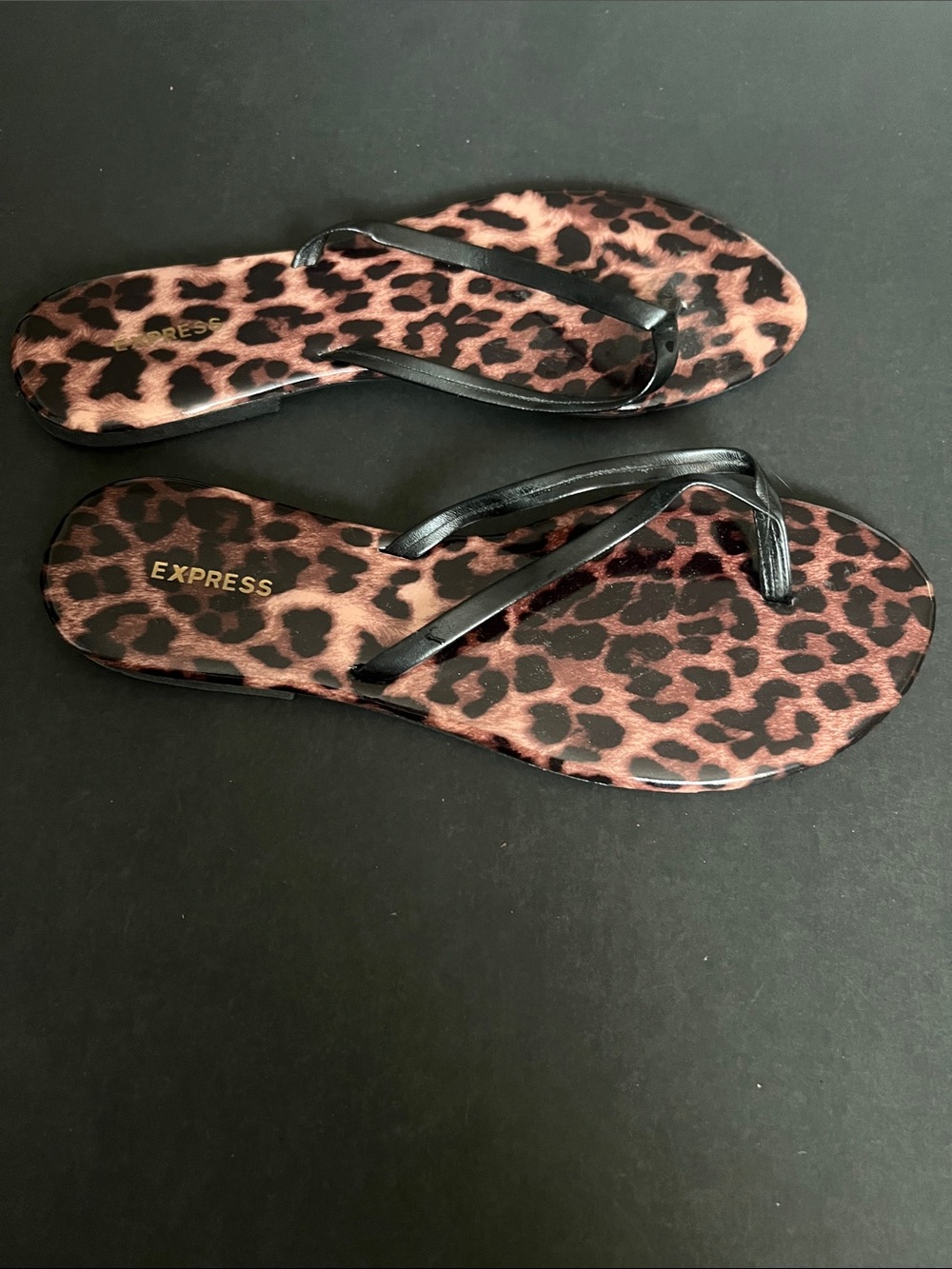 Express Leopard Print Flip Flop Sandals in Brown and Black
